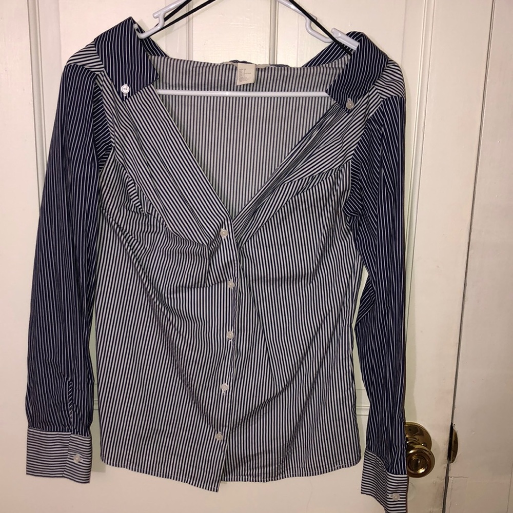 2 tone sripes off shoulder top